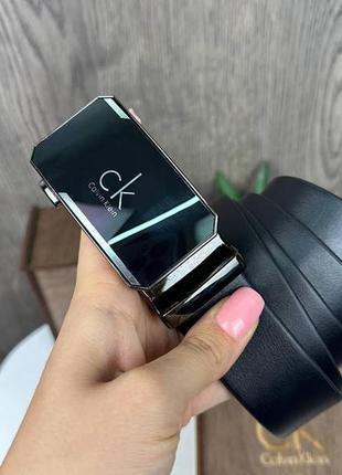 Кожаный мужской поясной ремень кельвин клейн черный, натуральная кожа calvin klein