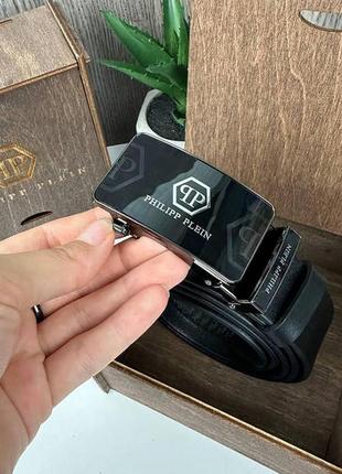 Мужской кожаный ремень стиль philipp plein черный автомат натуральная кожа