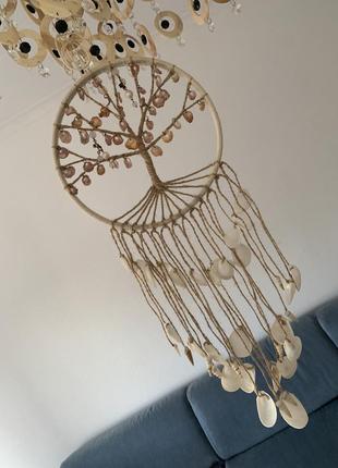 Ловец снов, амулет, декор настенный с ракушками ′сакура′