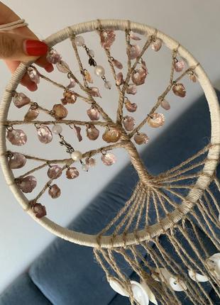 Ловец снов, амулет, декор настенный с ракушками ′сакура′