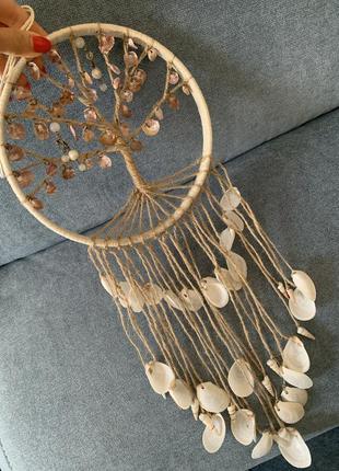 Ловец снов, амулет, декор настенный с ракушками ′сакура′