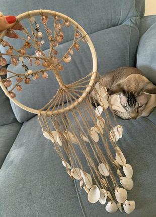 Ловец снов, амулет, декор настенный с ракушками ′сакура′