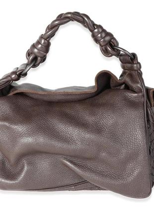 Шкіряна брендова сумка bottega veneta brown intrecciato leather hobo1 фото