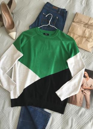 Красивый стильный свитер комбинированного кроя размер 10/m