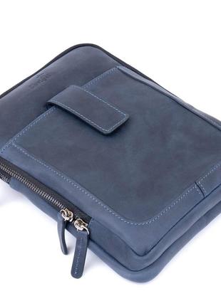 Сумка мужская планшет на два отделения винтажная кожаная shvigel 11284 синяя3 фото
