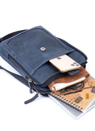 Сумка мужская планшет на два отделения винтажная кожаная shvigel 11284 синяя4 фото