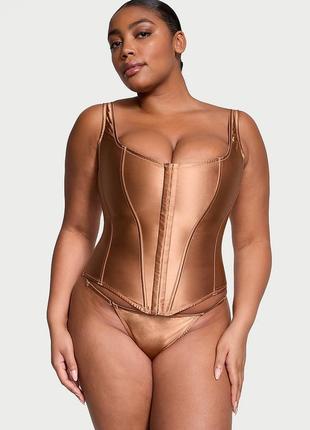 Комплект белья victoria's secret шелковый корсет и трусики стринги (оригинал)
