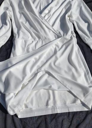 Стильное белое платье на запах shein6 фото