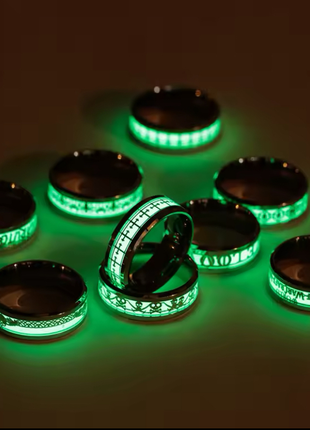 Кольцо нержавеющая сталь светится в темноте орнаменты
