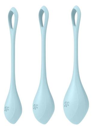 Вагинальные шарики кегеля satisfyer yoni power 2 light blue, диаметр 2-2,5-3см, вес 22-44-73гр