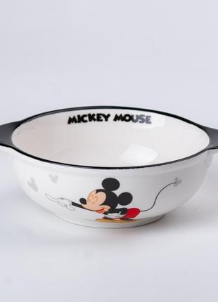 Дитяча глибока тарілка mickey mouse керамічна 400 мл, білий