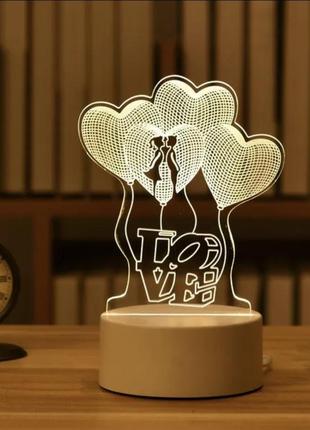 Ночник 3d от usb любовь сердце