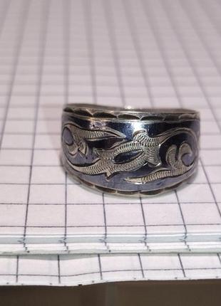 Кольцо северная чернь, кольцо кубачи, винтажное серебряное кольцо ссср3 фото