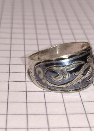 Кольцо северная чернь, кольцо кубачи, винтажное серебряное кольцо ссср4 фото