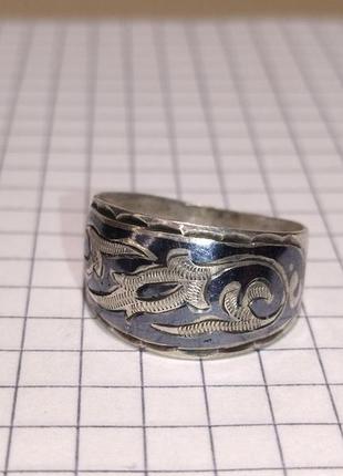 Кольцо северная чернь, кольцо кубачи, винтажное серебряное кольцо ссср6 фото