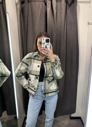 Сорочка  піджак куртка в клітинку тепла zara зелена рубашка