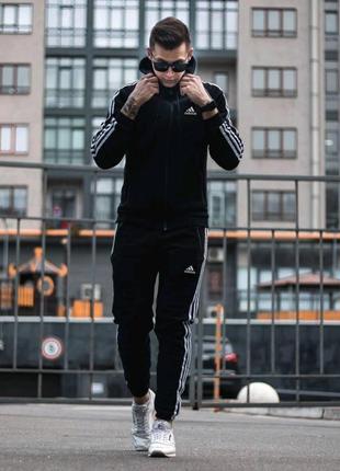 Зимний мужской спортивный костюм на флисе adidas