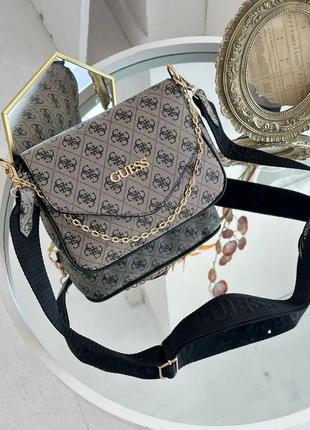 Сумка в стиле guess люкс качество коричневая через плечо широкий ремень