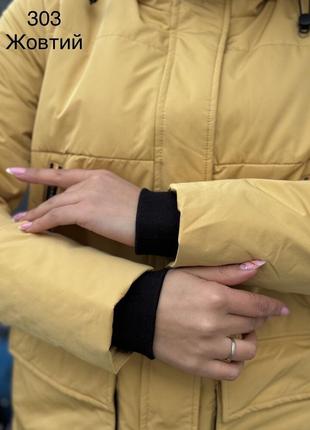 Женское утепленное демисезонное длинное горчичное пальто куртка на холлофайбере с. 2хл рр3 фото