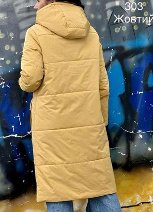 Жіноче утеплене демісезонне довге гірчичне пальто куртка на холофайбері с. 2хл рр5 фото