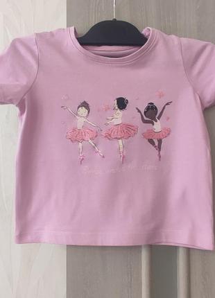 Футболка розовая с балеринами на девочку 1-2 года