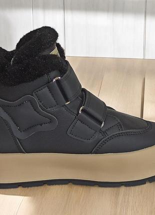 Зимові черевики хайтопи утеплені на овчині для хлопчика підлітка чорні 11368 32,33,34,35,36,37