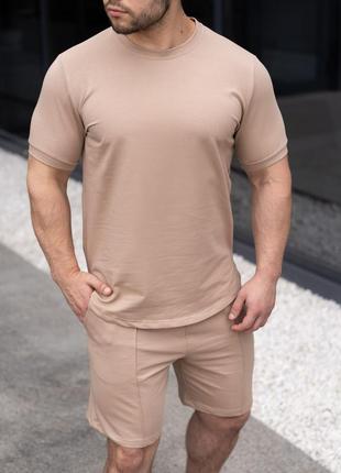 Чоловіча базова повсякденна класична футболка бежева6 фото