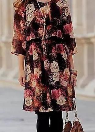 Фирменное цветочное шифоновое платье миди платье с длинным рукавом скрывает недостатки5 фото