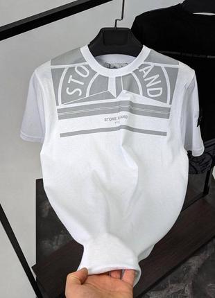 Біла футболка чоловіча в стилі stone island з принтом