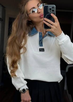 Эксклюзивные утепленные свитшоты с джинсовым воротничком 💘♥️запрашивайте наличие перед заказом!❤️6 фото