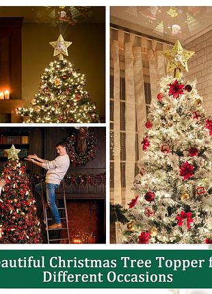 Сток рождественская елка верхушка со снежинками, светящаяся, с волшебным вращающимся...