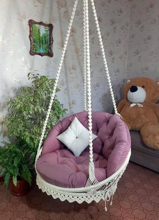Шикарное подвесное кресло макраме, с подушками. 9
