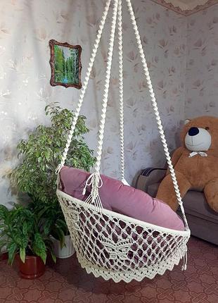 Шикарное подвесное кресло макраме, с подушками. 8