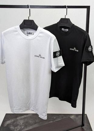 Біла футболка чоловіча в стилі stone island з принтом