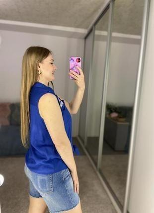 Стильна віскозна блуза з вишивкою і зав'язкою #656#7 фото