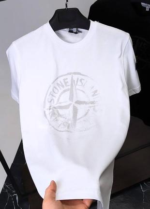 Біла футболка чоловіча в стилі stone island з принтом