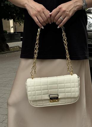 Michael kors tribeca large quilted Worlds shoulder bag cream, жіноча шкіряна сумка, женская кожаная сумка