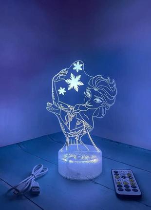3d-лампа ельза, подарунок для фанатів принцес діснея, світильник або нічник, 7 кольорів, 4 режими та пульт.