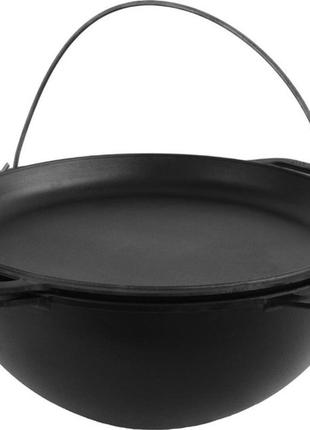 Казан чавунний азіатський з кришкою-сковородою brizoll ka-08-2 8 л 36 см чорний