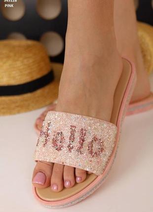 Женские шлепанцы с блёсточками flip flops розового  цвета