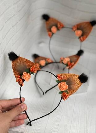 Ободок обруч вушка лисички ,лисичка, лисиця з натуральним хутром