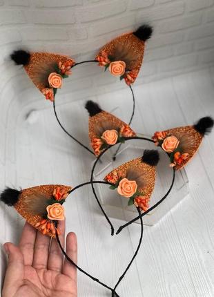 Ободок обруч вушка лисички ,лисичка, лисиця з натуральним хутром