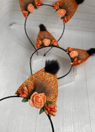 Ободок обруч вушка лисички ,лисичка, лисиця з натуральним хутром