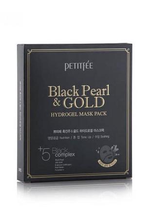 Гідрогелева маска з золотом і чорними перлами petitfee black pearl & gold hydrogel mask pack - 5шт