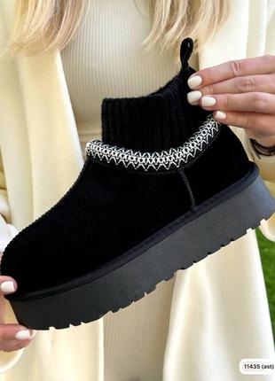 🔥угги укороченные черный замш эффектом носка.