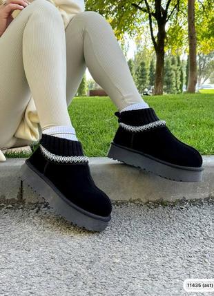 🔥угги укороченные черный замш эффектом носка.