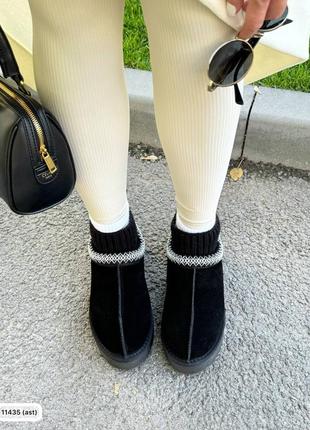 🔥угги укороченные черный замш эффектом носка.