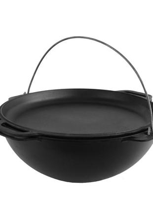 Казан чавунний азіатський з кришкою-сковородою brizoll ka-08-3 8 л 36 см