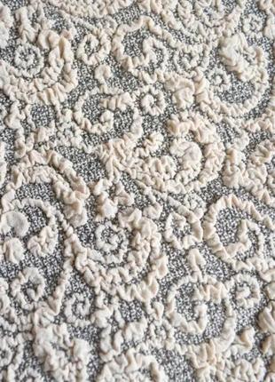 Накидка на кутовий диван і крісло жакардові, єврочохол на кутовий диван крісло натяжний туреччина кремовий