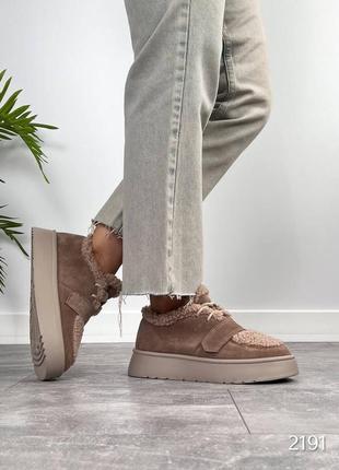 Ботинки женские зимние из натуральной замши и мех teddy, кроссовки на шерсти, зимние женкк...